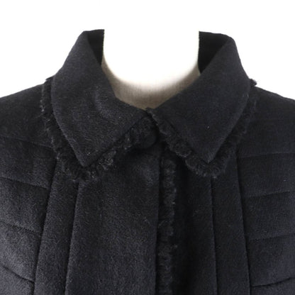 CHANEL P28956 06A 100% Silk Lining With Logo Plate Cut-off Wool Coat Black 36