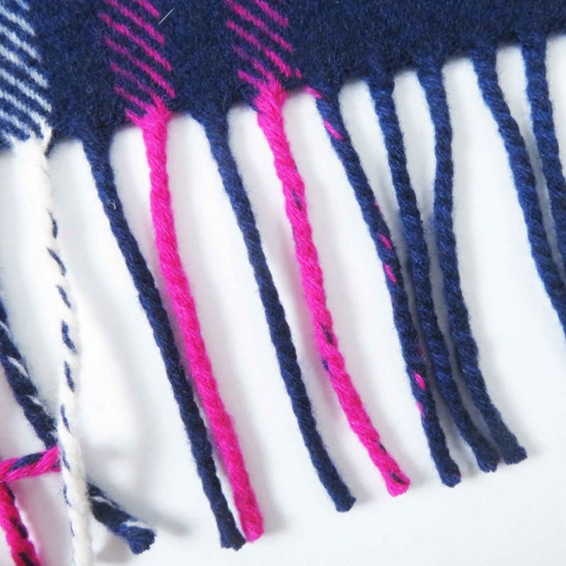 Hermes 100% Cashmere Leather Labeled Checkered Fringed Medium Scarf/scarf Navy