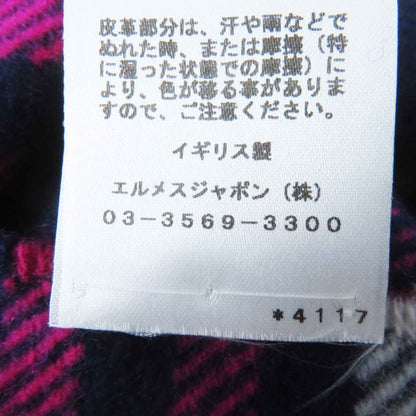 Hermes 100% Cashmere Leather Labeled Checkered Fringed Medium Scarf/scarf Navy