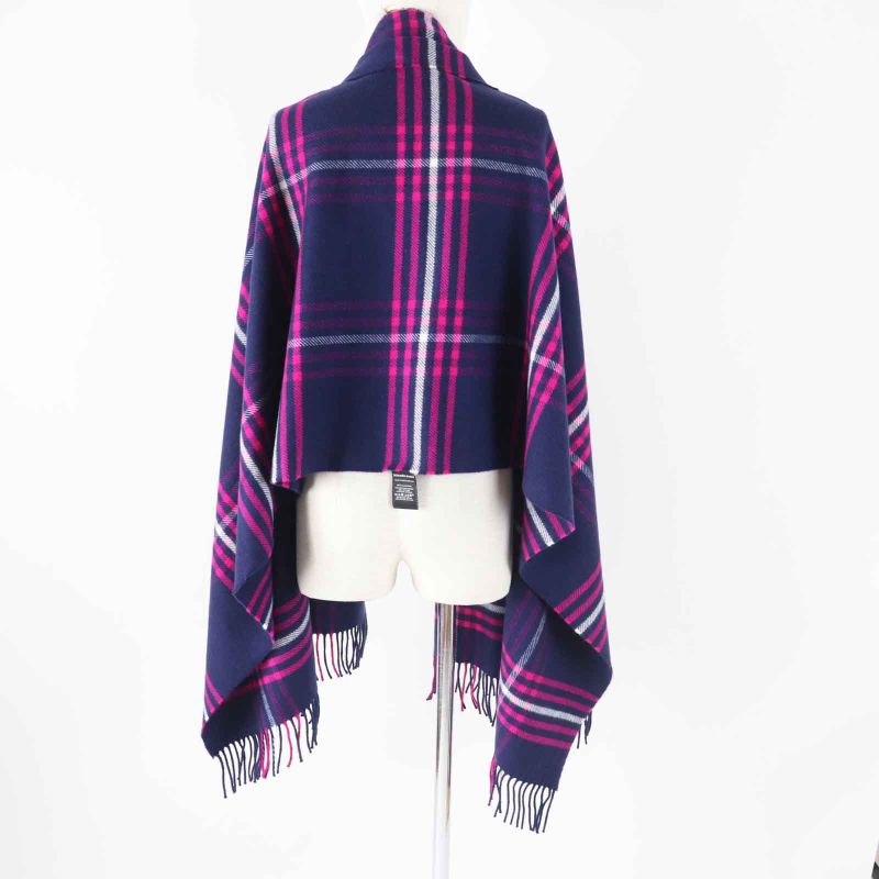 Hermes 100% Cashmere Leather Labeled Checkered Fringed Medium Scarf/scarf Navy