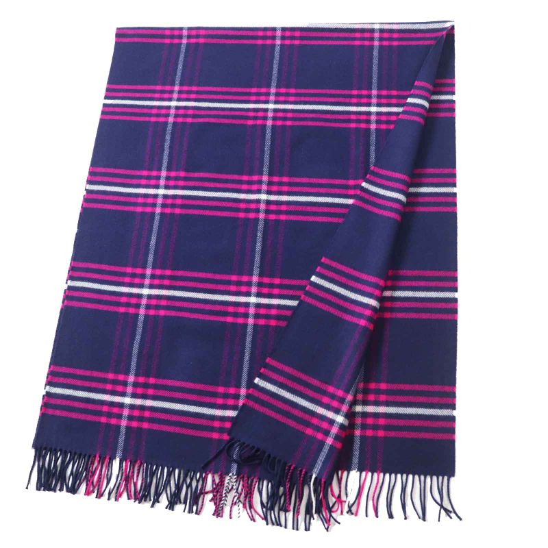 Hermes 100% Cashmere Leather Labeled Checkered Fringed Medium Scarf/scarf Navy