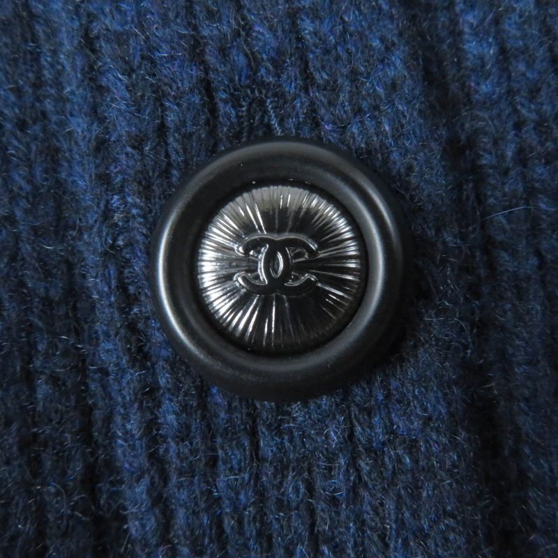 CHANEL 17B P57290k07490 100% Cashmere Gabrielle COCO Knit Coat With Belt Navy