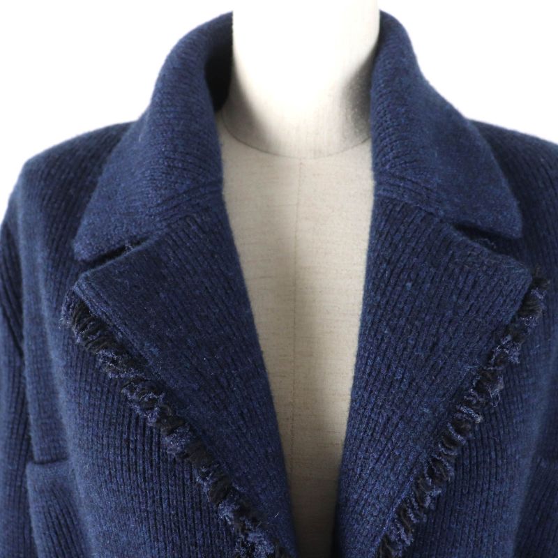 CHANEL 17B P57290k07490 100% Cashmere Gabrielle COCO Knit Coat With Belt Navy