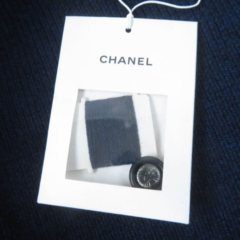 CHANEL 17B P57290k07490 100% Cashmere Gabrielle COCO Knit Coat With Belt Navy