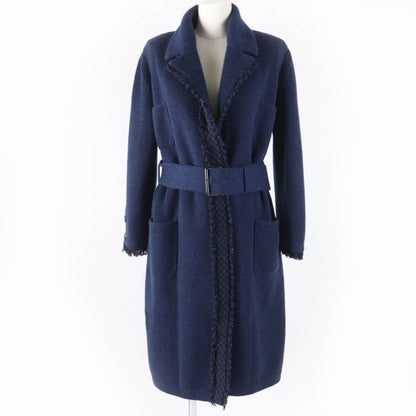 CHANEL 17B P57290k07490 100% Cashmere Gabrielle COCO Knit Coat With Belt Navy