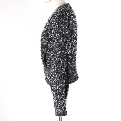 CHANEL P62063 Wool Alpaca Blend Coco Mark Button Ribbon Tweed Collarless Zip-up