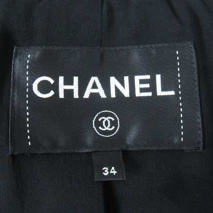 CHANEL P62063 Wool Alpaca Blend Coco Mark Button Ribbon Tweed Collarless Zip-up