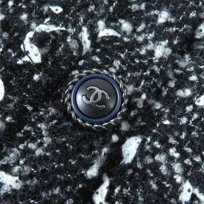 CHANEL P62063 Wool Alpaca Blend Coco Mark Button Ribbon Tweed Collarless Zip-up