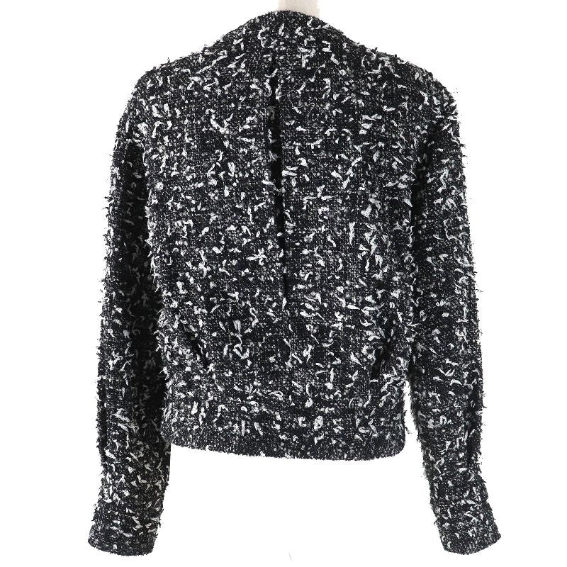 CHANEL P62063 Wool Alpaca Blend Coco Mark Button Ribbon Tweed Collarless Zip-up