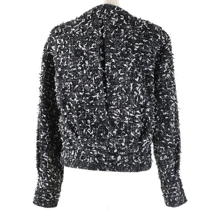 CHANEL P62063 Wool Alpaca Blend Coco Mark Button Ribbon Tweed Collarless Zip-up