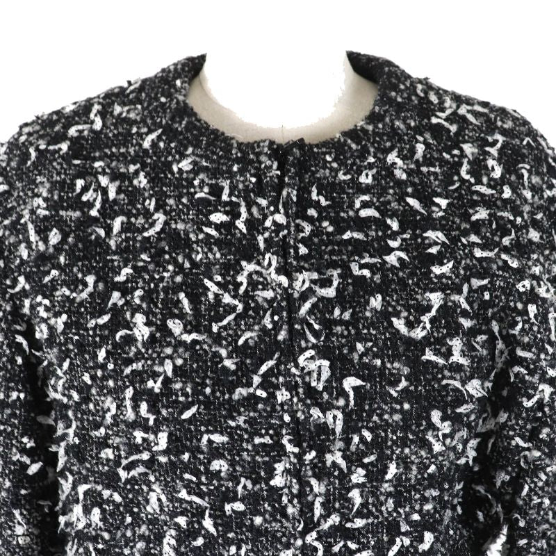 CHANEL P62063 Wool Alpaca Blend Coco Mark Button Ribbon Tweed Collarless Zip-up