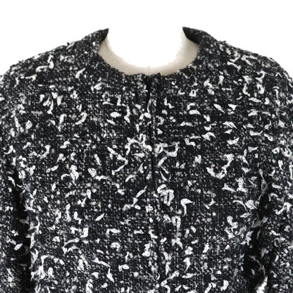 CHANEL P62063 Wool Alpaca Blend Coco Mark Button Ribbon Tweed Collarless Zip-up