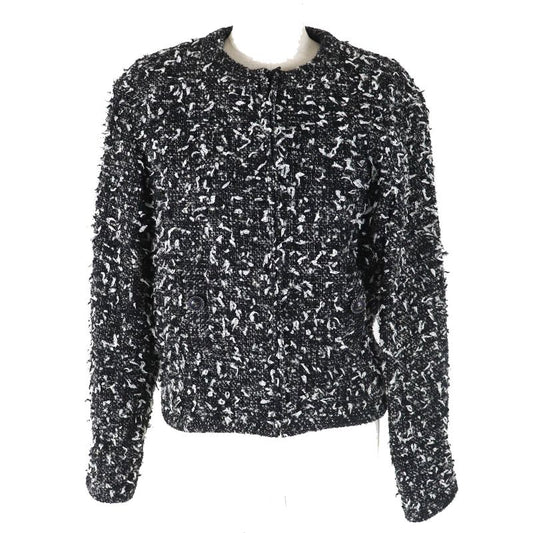 CHANEL P62063 Wool Alpaca Blend Coco Mark Button Ribbon Tweed Collarless Zip-up