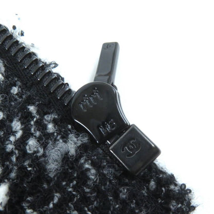 CHANEL P62063 Wool Alpaca Blend Coco Mark Button Ribbon Tweed Collarless Zip-up