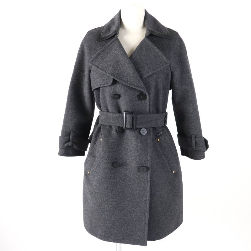 Louis Vuitton Wool Cashmere Blend Lamb Leather Trim Lined Monogram With Belt