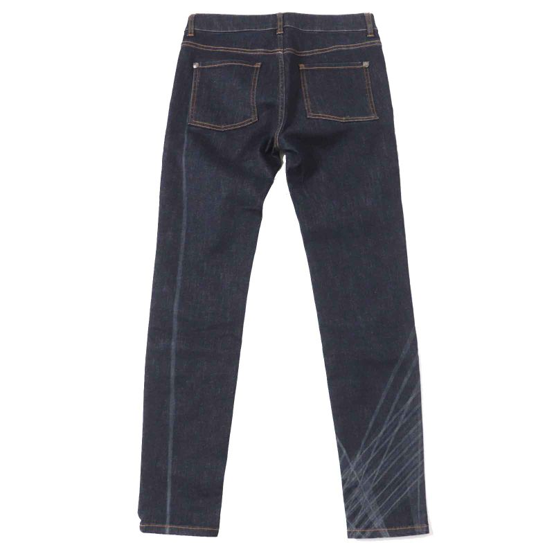 CHANEL P47726 Cotton Coco Mark Buttoned Design Skinny Denim Pants Indigo Blue