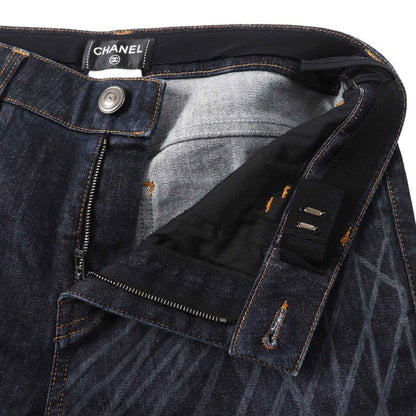 CHANEL P47726 Cotton Coco Mark Buttoned Design Skinny Denim Pants Indigo Blue
