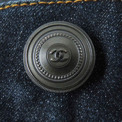 CHANEL P47726 Cotton Coco Mark Buttoned Design Skinny Denim Pants Indigo Blue