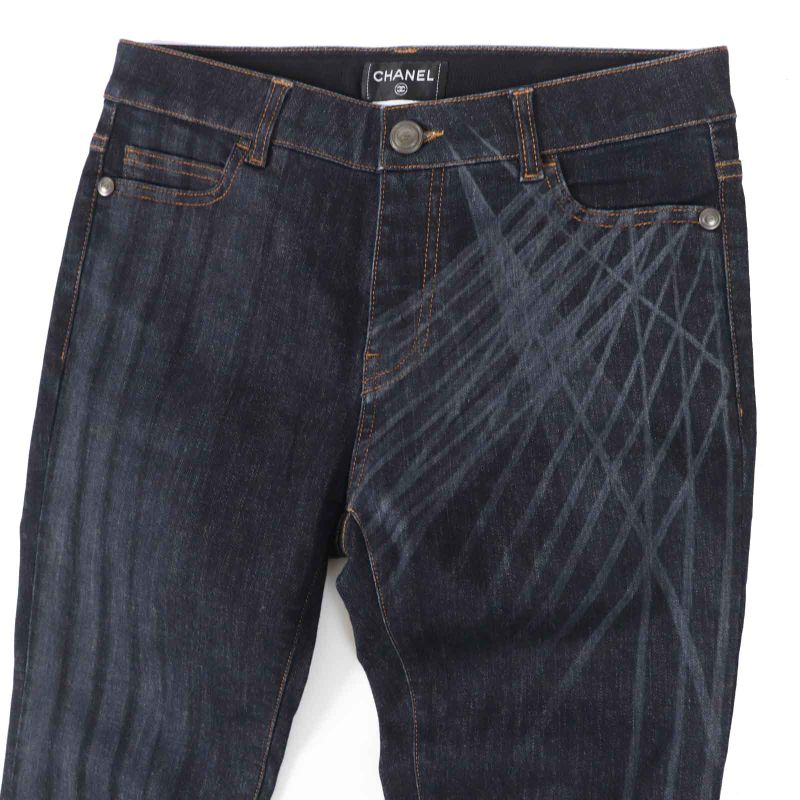CHANEL P47726 Cotton Coco Mark Buttoned Design Skinny Denim Pants Indigo Blue