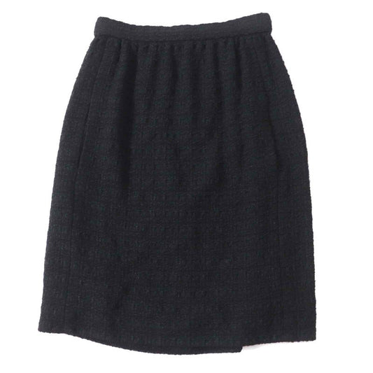 CHANEL 21C P70024 Coco Mark Button Tweed Tight Skirt With Rhinestones Black 36