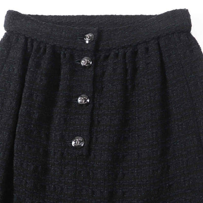 CHANEL 21C P70024 Coco Mark Button Tweed Tight Skirt With Rhinestones Black 36