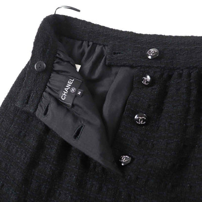 CHANEL 21C P70024 Coco Mark Button Tweed Tight Skirt With Rhinestones Black 36