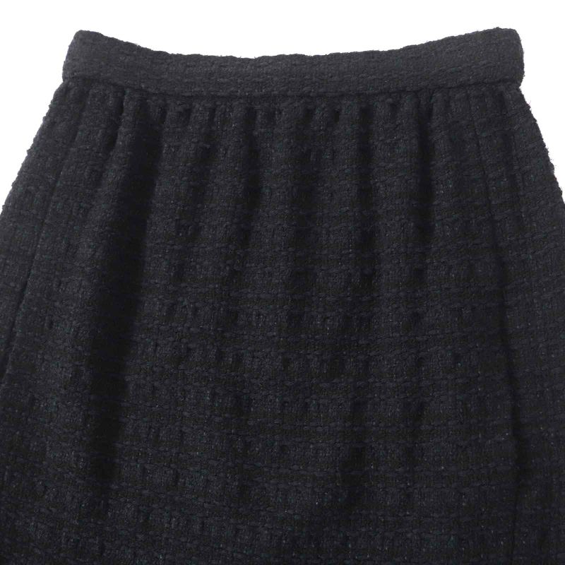 CHANEL 21C P70024 Coco Mark Button Tweed Tight Skirt With Rhinestones Black 36