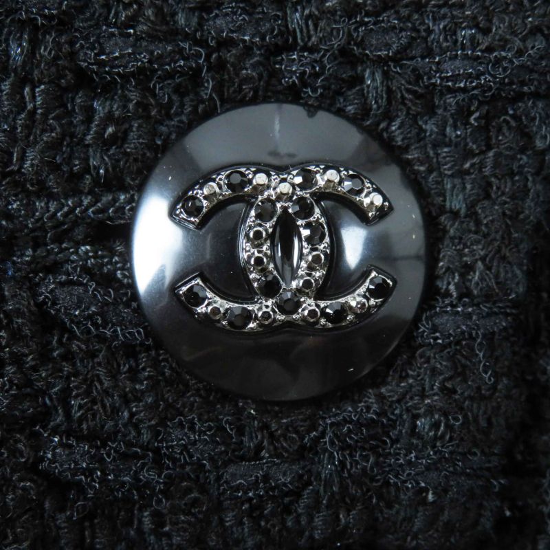 CHANEL 21C P70024 Coco Mark Button Tweed Tight Skirt With Rhinestones Black 36