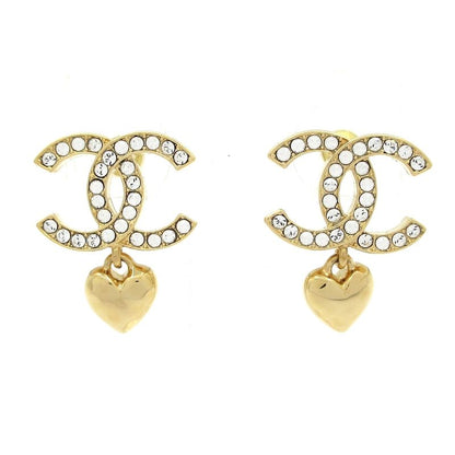 Chanel Earrings Coco Mark Gold X Clear Heart