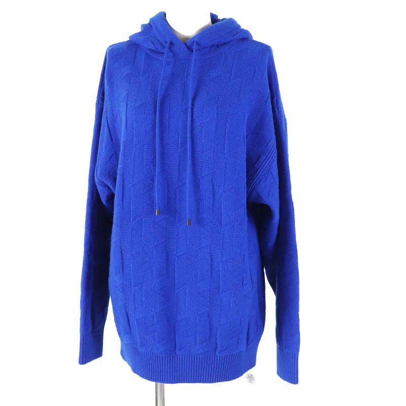 Hermes 24SS 4e2623d3 Wool Oversized H Motif Long Sleeve Knit Hoodie/hoodie Blue