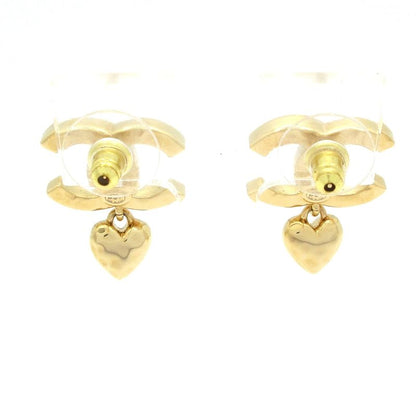 Chanel Earrings Coco Mark Gold X Clear Heart