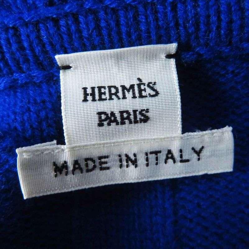 Hermes 24SS 4e2623d3 Wool Oversized H Motif Long Sleeve Knit Hoodie/hoodie Blue