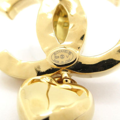 Chanel Earrings Coco Mark Gold X Clear Heart