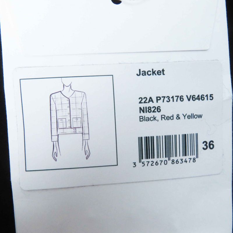 CHANEL 22A P73176 Coco Mark Bijoux Button Ribbon Tweed Collarless Jacket Black