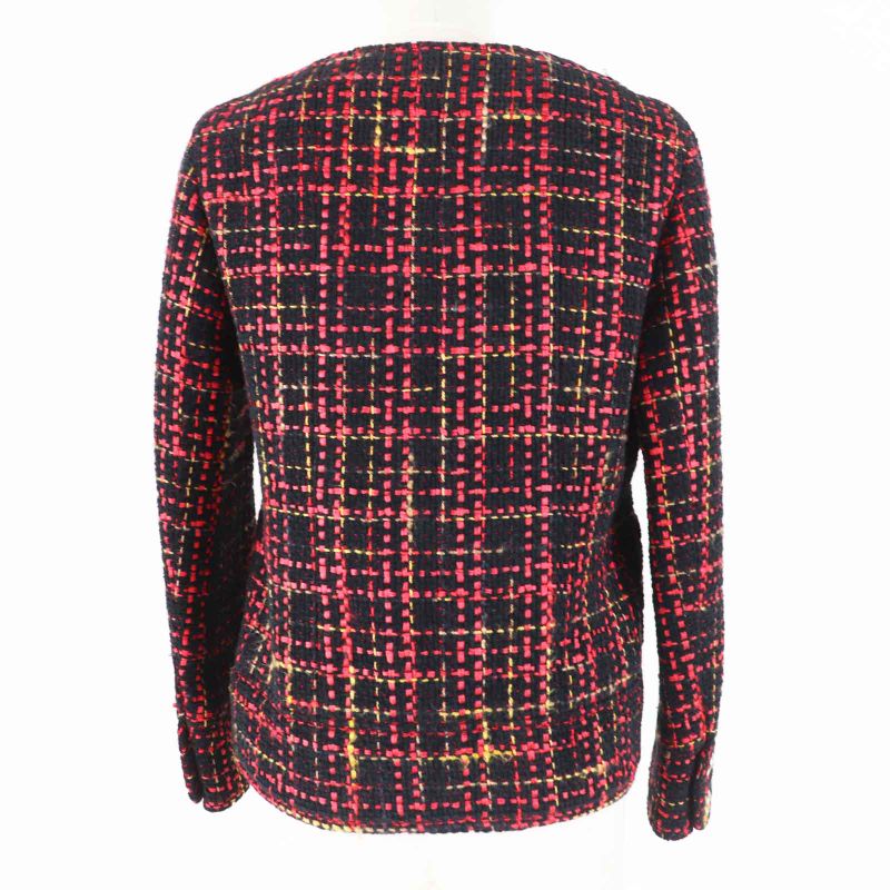 CHANEL 22A P73176 Coco Mark Bijoux Button Ribbon Tweed Collarless Jacket Black