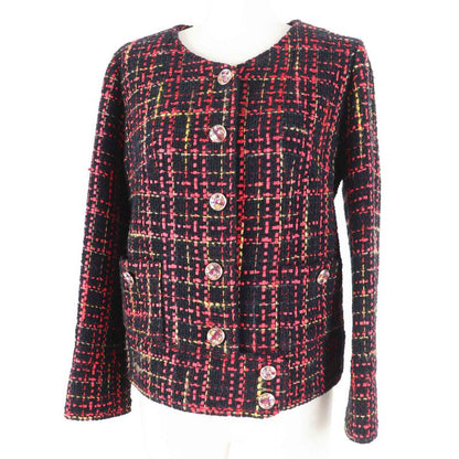 CHANEL 22A P73176 Coco Mark Bijoux Button Ribbon Tweed Collarless Jacket Black
