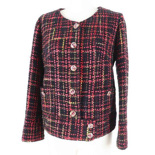 CHANEL 22A P73176 Coco Mark Bijoux Button Ribbon Tweed Collarless Jacket Black