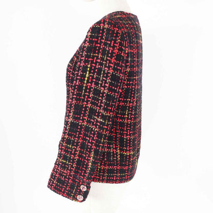 CHANEL 22A P73176 Coco Mark Bijoux Button Ribbon Tweed Collarless Jacket Black