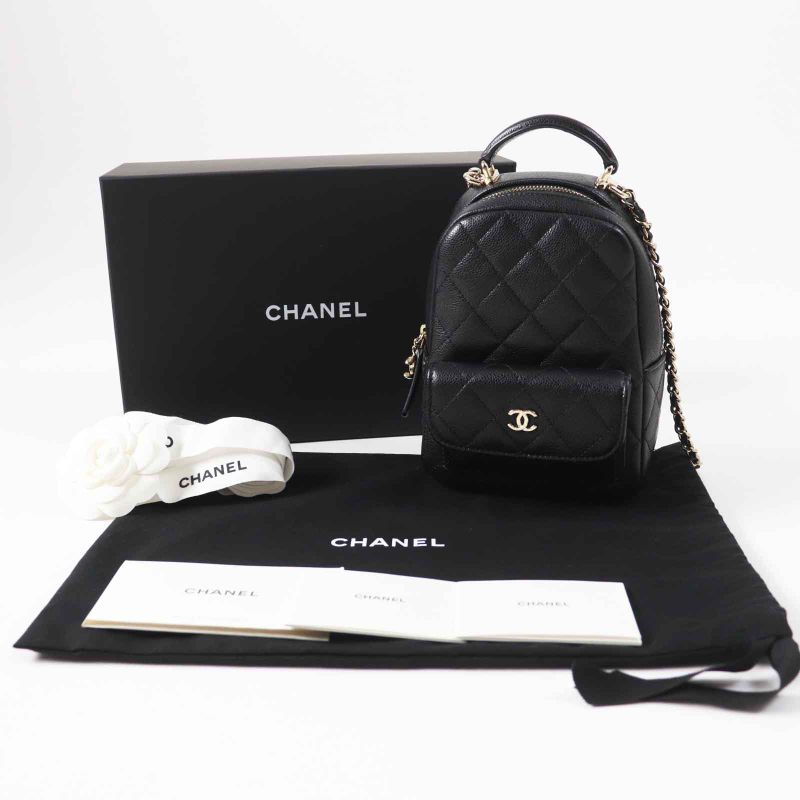 CHANEL Ap3753 Random Serial Matelasse Caviar Skin Backpack/backpack Black Gold