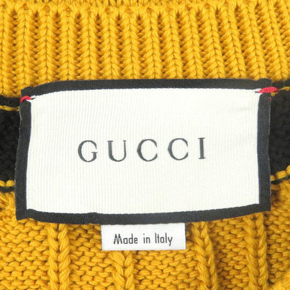 Gucci 545709 100% Cotton Striped Animal Patch Knit Sweater Yellow Black S Made