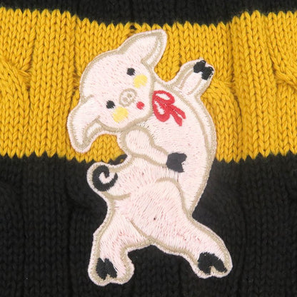Gucci 545709 100% Cotton Striped Animal Patch Knit Sweater Yellow Black S Made