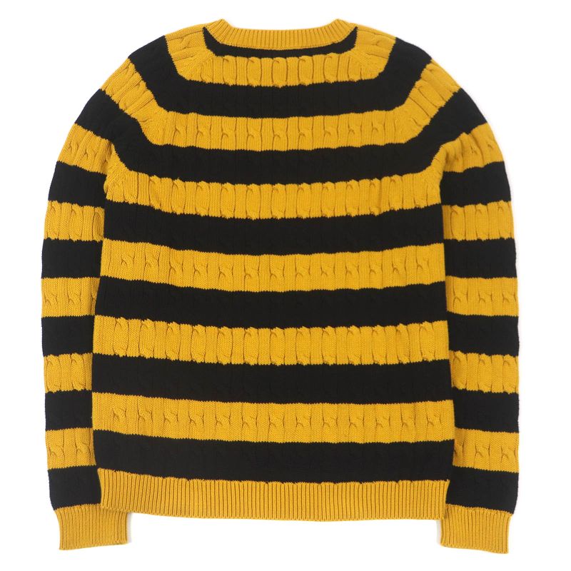 Gucci 545709 100% Cotton Striped Animal Patch Knit Sweater Yellow Black S Made