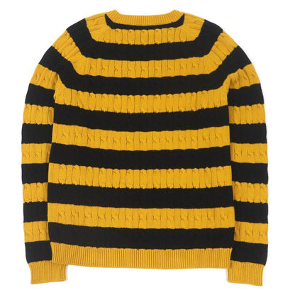 Gucci 545709 100% Cotton Striped Animal Patch Knit Sweater Yellow Black S Made