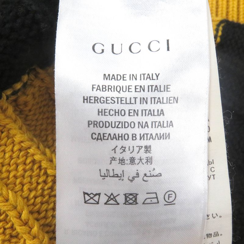 Gucci 545709 100% Cotton Striped Animal Patch Knit Sweater Yellow Black S Made