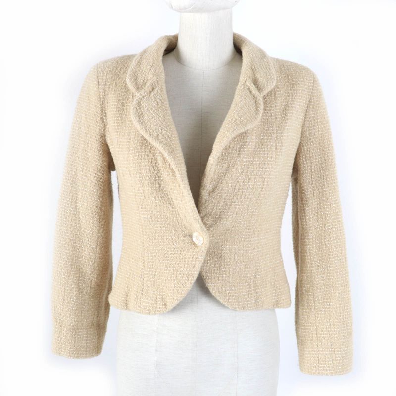 CHANEL Vintage 02C P18870v10901 Coco Mark Shell Button Tweed Jacket Beige