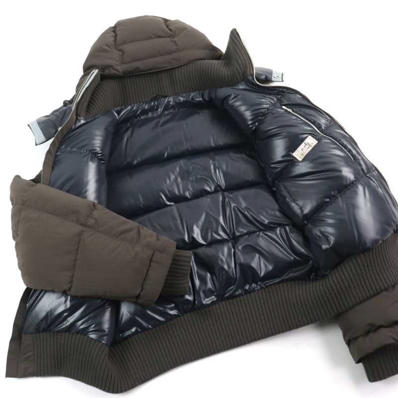 Hermes 23AW Technique Crispet Serie Button Quilted Hooded Double Zip Leather