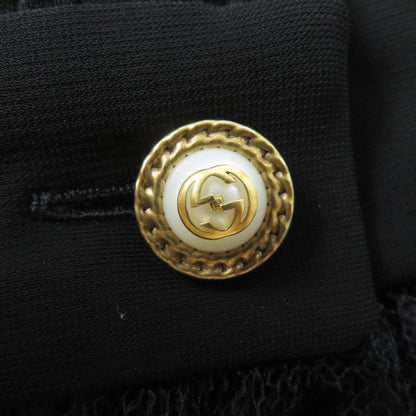 Gucci 445253 Long-sleeved Dress With GG Pearl Buttons And Ribbon Lace Black