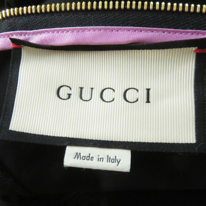 Gucci 445253 Long-sleeved Dress With GG Pearl Buttons And Ribbon Lace Black