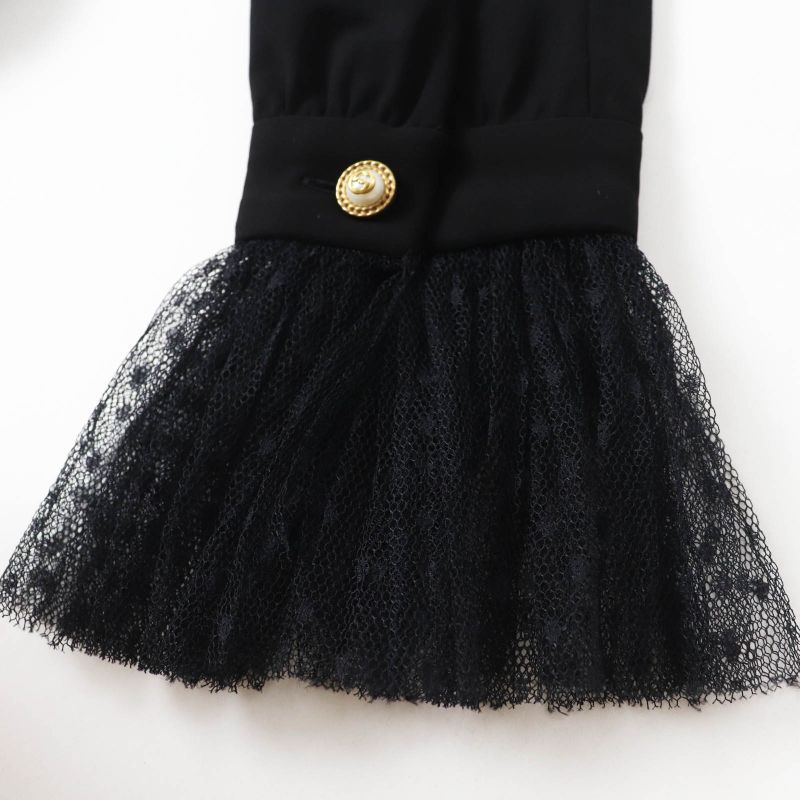 Gucci 445253 Long-sleeved Dress With GG Pearl Buttons And Ribbon Lace Black