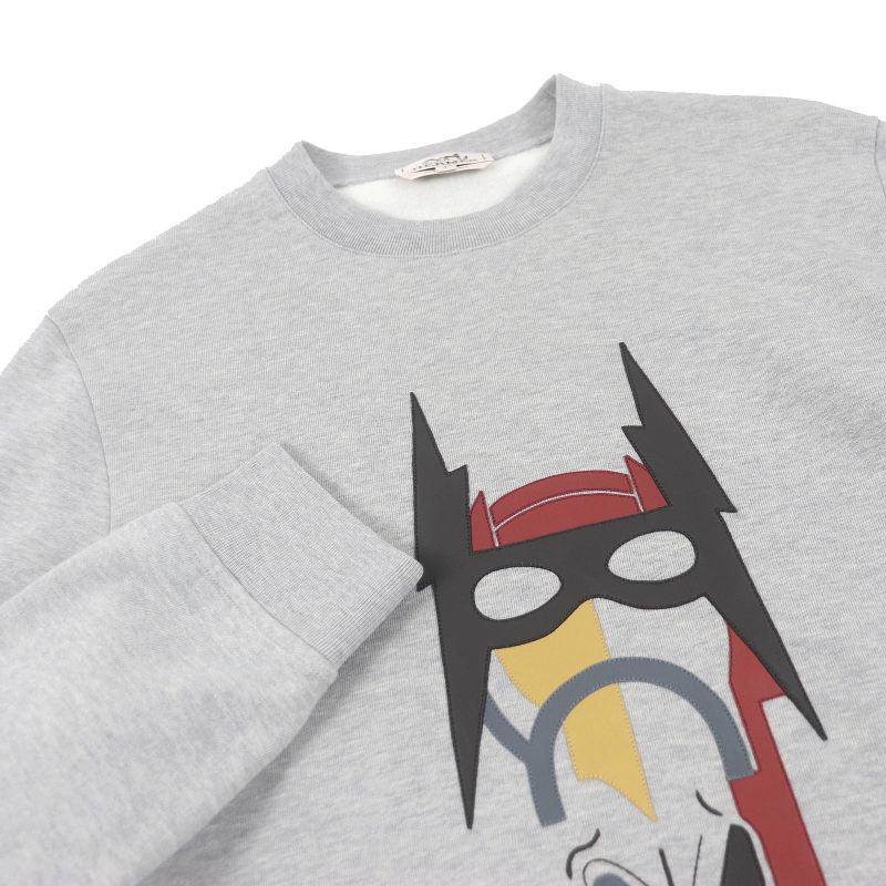 Hermes 2022 Horse Lamb Leather Patch Crew Neck Sweatshirt Grey S Made In Italy